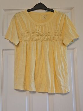 Pilcro Pale Yellow Smocked Front Short Sleeve Tee